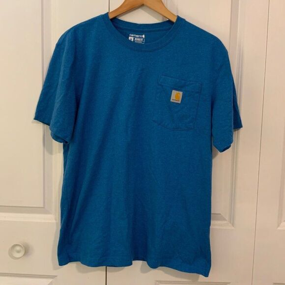 Carhartt Men’s Blue Relaxed Fit Logo Pocket T Shirt Medium - Picture 1 of 9